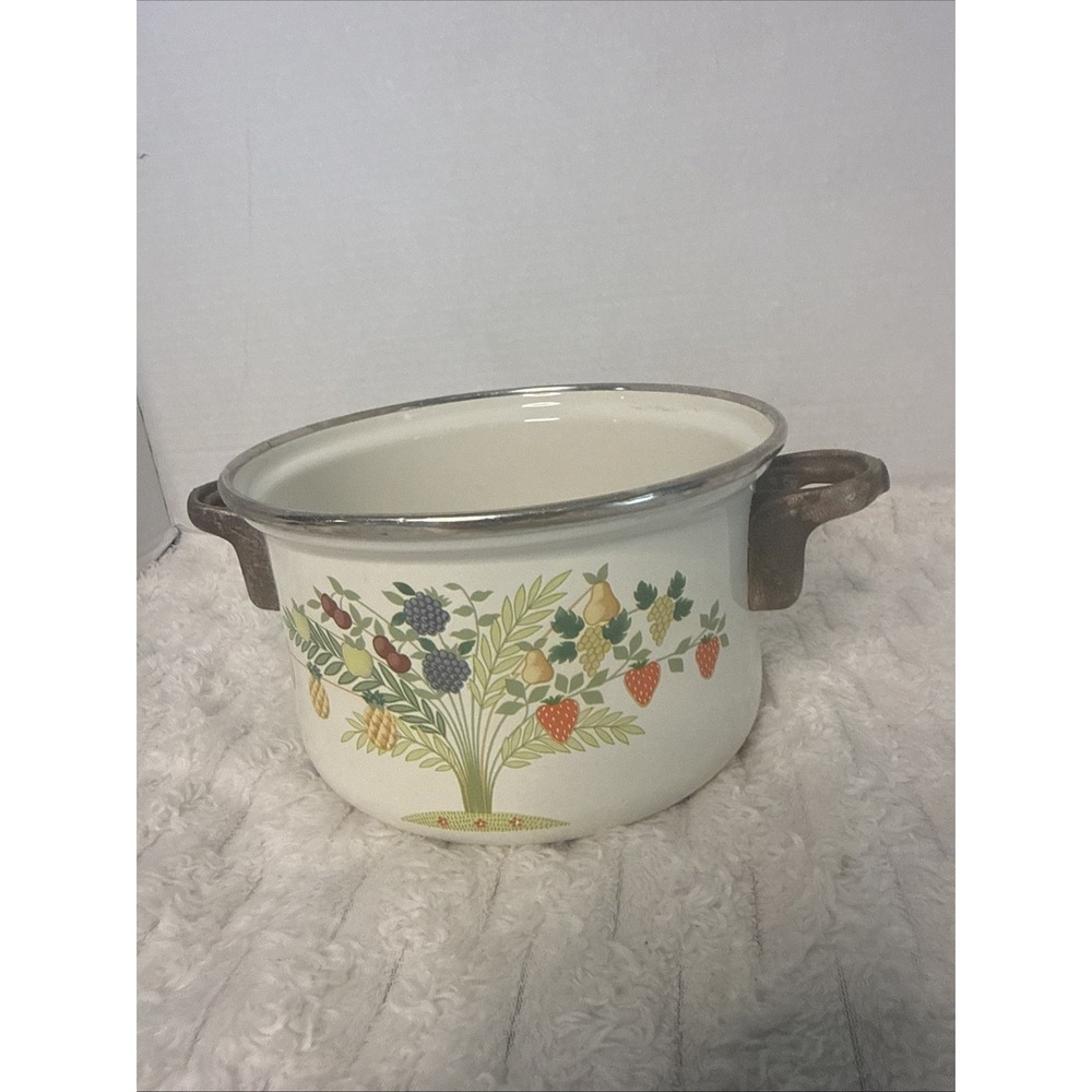 Asta Villeroy Boch VTG 7" German Enamel Pot Bon Appetit Fruit Tree Pineapple